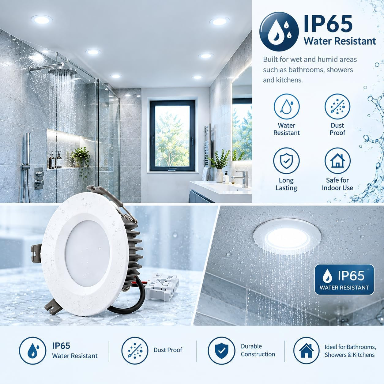 Recessed LED Ceiling Light, IP65 Soffit Bathroom Lights, 7W Waterproof Spotlights Downlight for Bathroom Shower Kitchen, Cut Φ70-90Mm Hole, 6 Pack [6000K Cool White]
