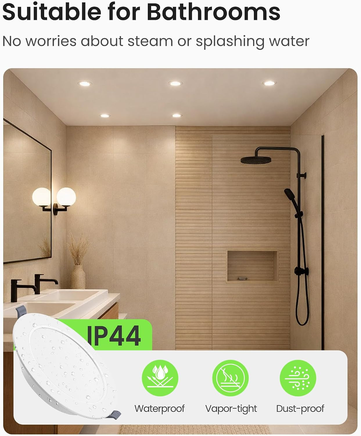 LED Downlights for Ceiling 9W Ultra Slim LED Recessed Ceiling Spot Lights 6500K Cool White IP44 Waterproof Spotlights Ceiling Lights for Bathroom Kitchen Living Room, 6 Pack