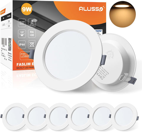 LED Downlights for Ceiling 9W Ultra Slim LED Recessed Ceiling Spot Lights 6500K Cool White IP44 Waterproof Spotlights Ceiling Lights for Bathroom Kitchen Living Room, 6 Pack