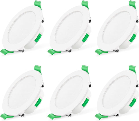 3CCT LED Downlights Ceiling Dimmable 7W IP65 Cutout 67-75MM 6 Pack | Slim Recessed Ceiling Lights, 3000K 4000K 6500K Selectable Bathroom Kitchen Spotlights, round White