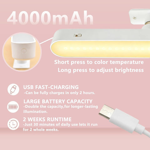 Makeup Mirror Lights,4000Mah Battery Touch Make up Vanity Light Adjustable 3 Colors Brightness,Screw-Free Stick on Lighted for Makeup Vanity Bathroom Mirror (White)