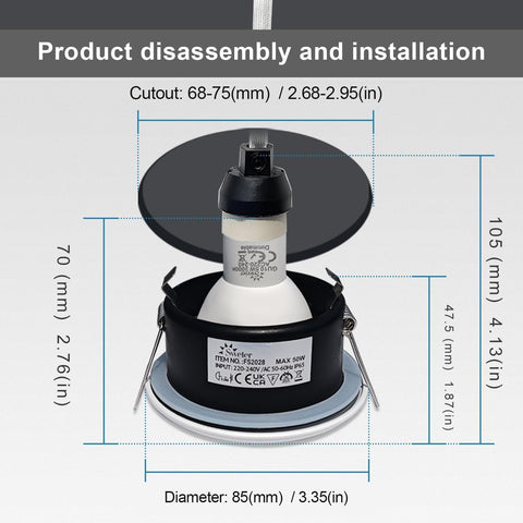 4X 5W IP65 Waterproof LED Recessed Ceiling Lights, Warm White 3000K 430LM, Suitable for Bathroom and Kitchen Spotlights (Including GU10 Lamp Holder) White Downlight Cut-Out 68Mm