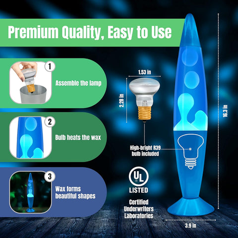 16" Beautiful Lamp- Blue with White/Blue Wax, Relaxing Liquid Light, Night Light Nightlight, Home Decor Living Room Office Bedroom Lamp for Adults Teens Kids, Magma Motion