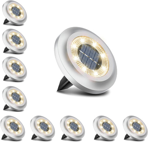 Solar Lights Outdoor Garden,600Mah 8 LED Solar Disk Ground Lights for Garden Lawn Pathway Yard Landscape Walkway（8 Pack Warm White）