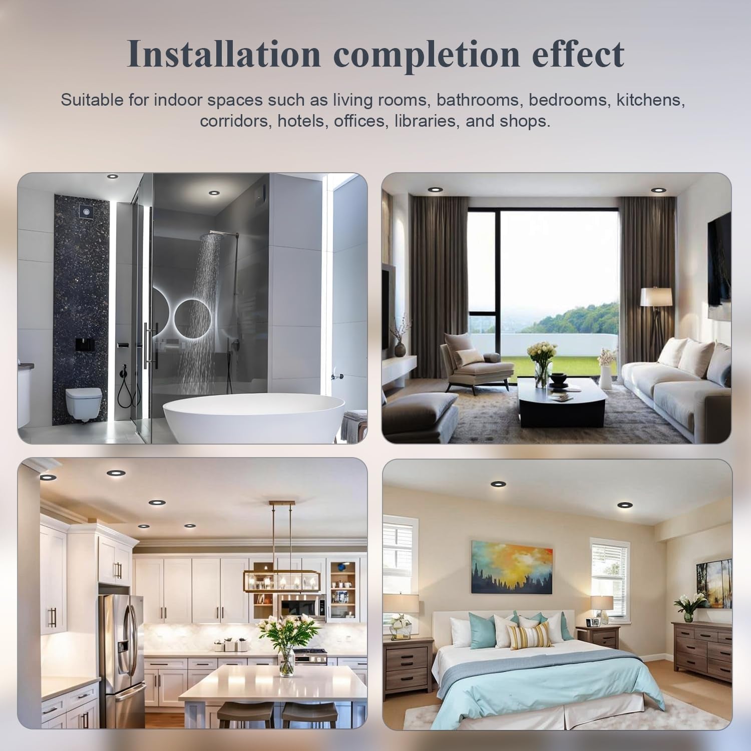 LED Downlights IP65 Waterproof Bathroom Spotlights 68-75Mm Cut Out | 4 Pack 5W GU10 3000K Class II Luminaire, Easy Install Black Recessed Ceiling Lights for Shower, Mains Powered