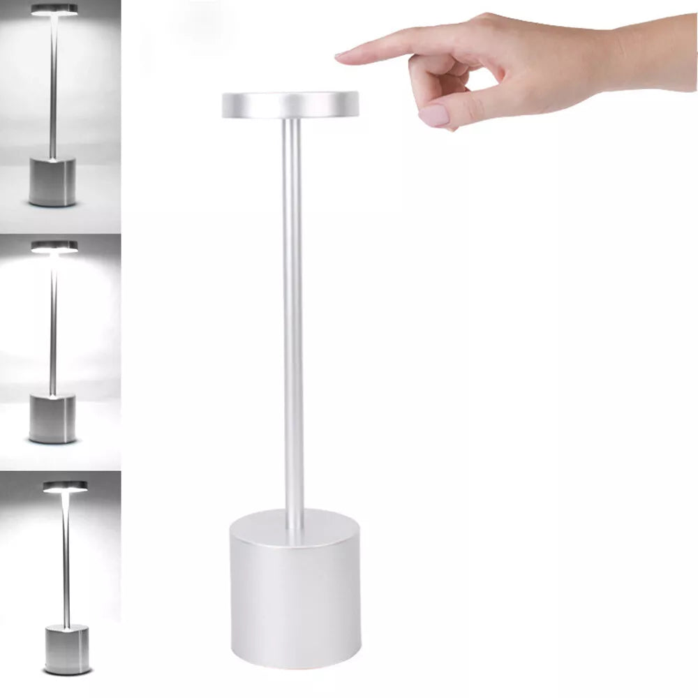 Cordless Metal LED Touch Table Lamp – Rechargeable Desk Light for Home & Office