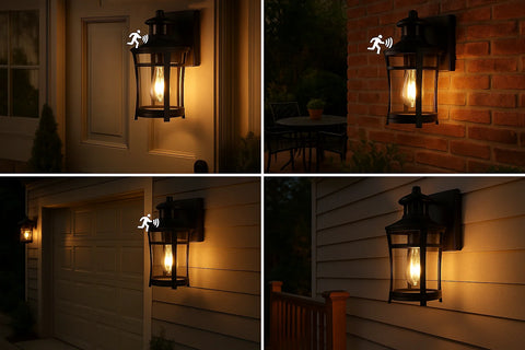 Vintage PIR Motion Sensor Wall Lantern – Black