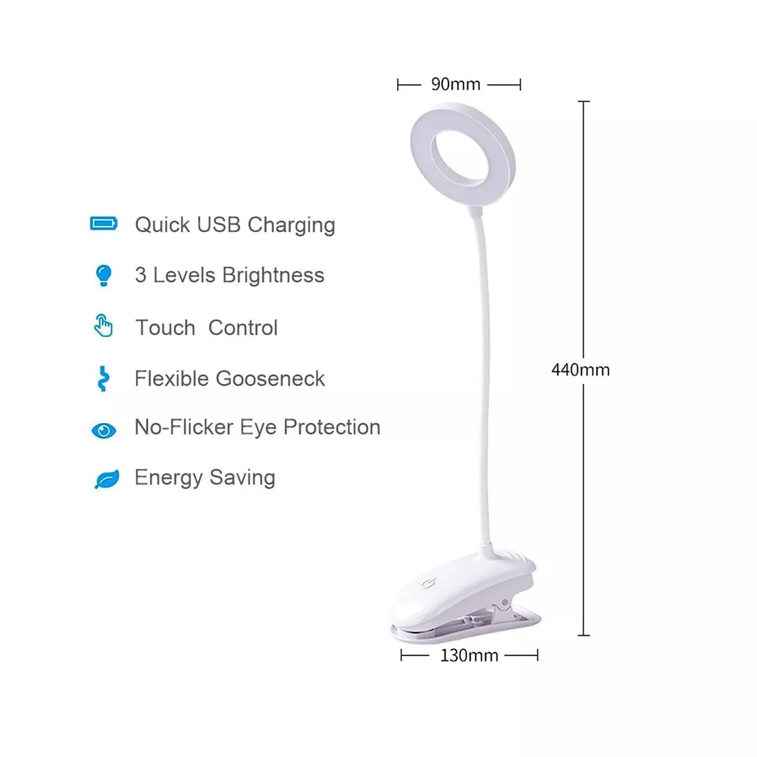 LED Rechargeable Clip-On Desk Light – USB Reading Lamp