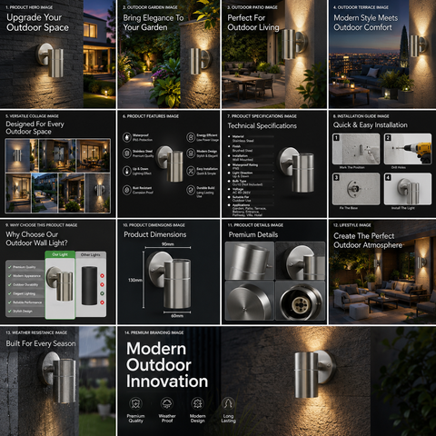 Modern Stainless Steel GU10 Outdoor Down Wall Light IP44 Waterproof Garden Wall Sconce Silver Exterior Porch Patio Light with Bulb Options & Multi-Pack Bundles