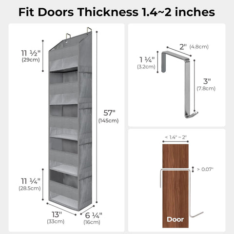 5-Shelf Hanging Storage Pockets, Pack of 1 Back Door Organiser Storage, behind Door Storage Organizer for Bedroom Living Room, Grey Overdoor Storage Organiser, Nursery Hanging Storage