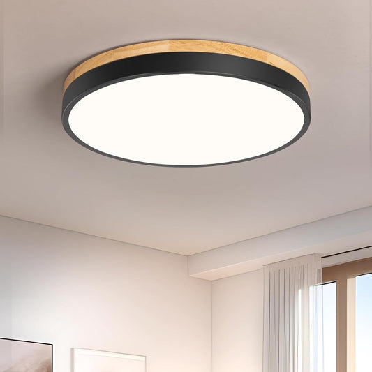 Close-up of Black & White Flush Ceiling Light with 4000K Neutral White Glow


