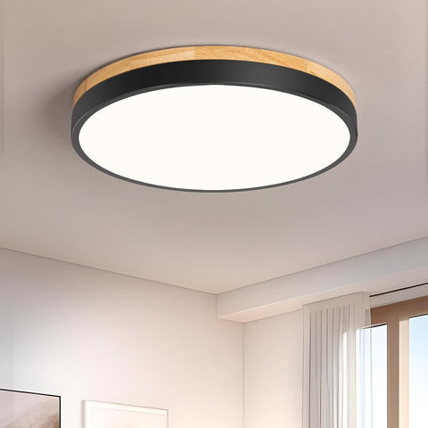 Close-up of Black & White Flush Ceiling Light with 4000K Neutral White Glow


