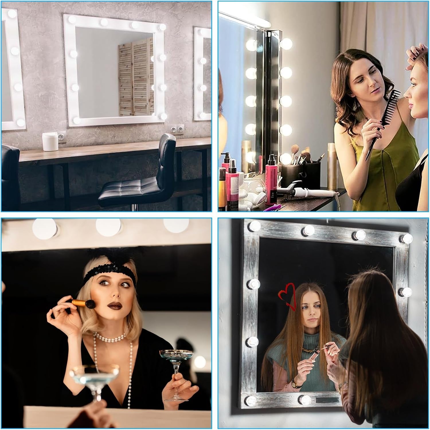 Vanity Mirror Lights Kits, 12 Bulbs Hollywood Style LED Makeup Lights with USB Cable, 3 Colour Changing & 9-Level Brightness, Make up Light for Dressing Table Room, Bathroom