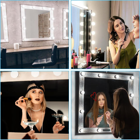 Vanity Mirror Lights Kits, 12 Bulbs Hollywood Style LED Makeup Lights with USB Cable, 3 Colour Changing & 9-Level Brightness, Make up Light for Dressing Table Room, Bathroom