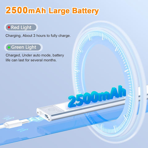2500mAh battery pack with charging indicators on a light blue background