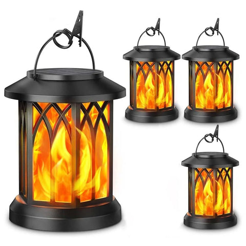 LED Flickering Flame Solar Lantern Waterproof Outdoor Hanging Garden Light