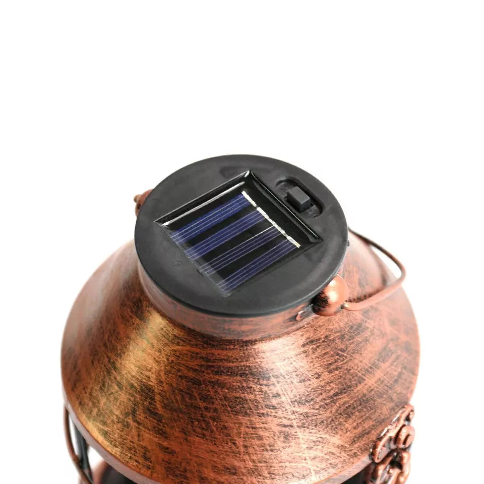25cm Solar Copper Filament Effect Table Lantern - Warm White LED Light Bulb - Outdoor Hanging Garden Tabletop IP44 Decorative Lighting
