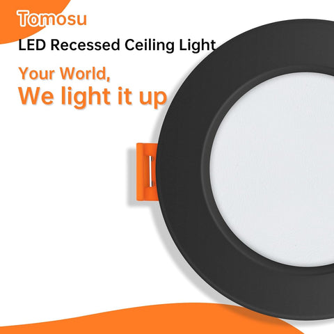 Pack of 10 Extra Flat Black LED Recessed Spotlights, 5 W 450 Lumen Equivalent to 50 W Incandescence, 4000 K Neutral White IP44, Diameter 98 Mm, Hole Diameter Φ75-85 Mm