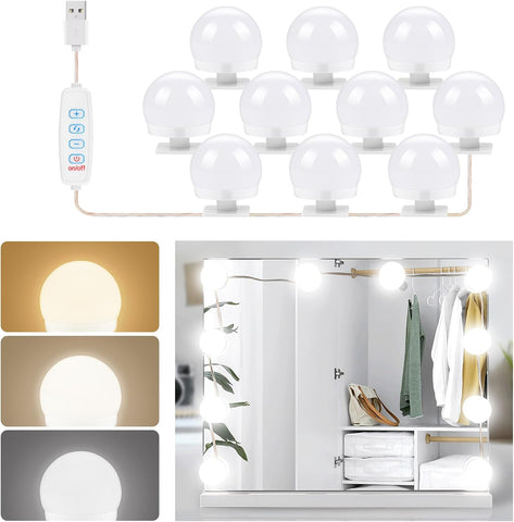 Hollywood Mirror Lights Stick on 10 Bulbs, Makeup Lights for Dressing Table, USB Cable Adjustable, LED Vanity Mirror Lights for Mirror Make up Light for Bathroom Vanity Table Bedroom