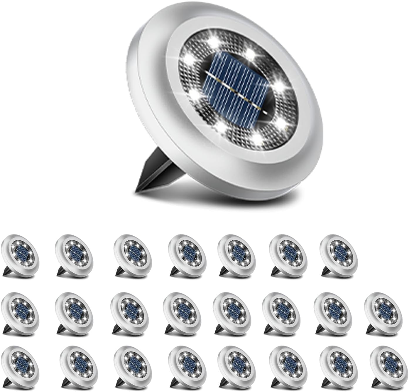 Solar Lights Outdoor Garden,600Mah 8 LED Solar Disk Ground Lights for Garden Lawn Pathway Yard Landscape Walkway（8 Pack Warm White）