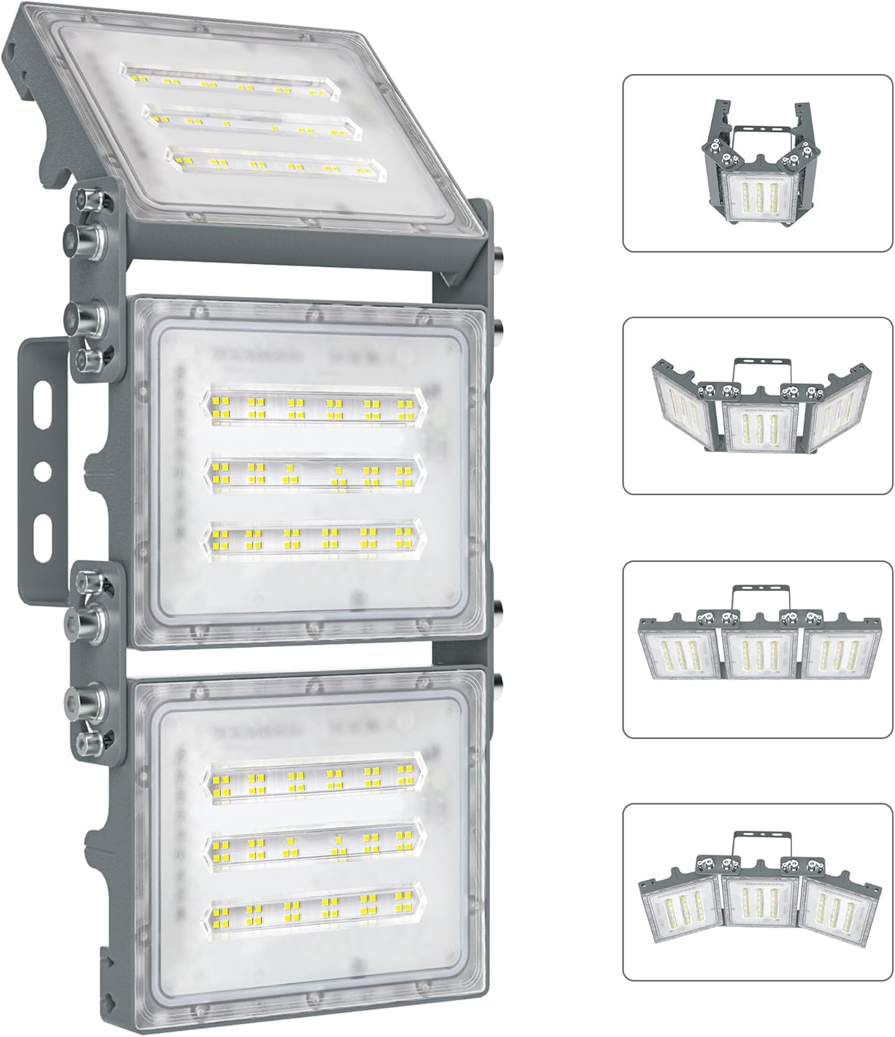 2PCS 150W LED Flood Lights, 15000LM 6000K Outdoor Security Lights with 3 Adjustable Heads, IP66 Waterproof Exterior Lighting