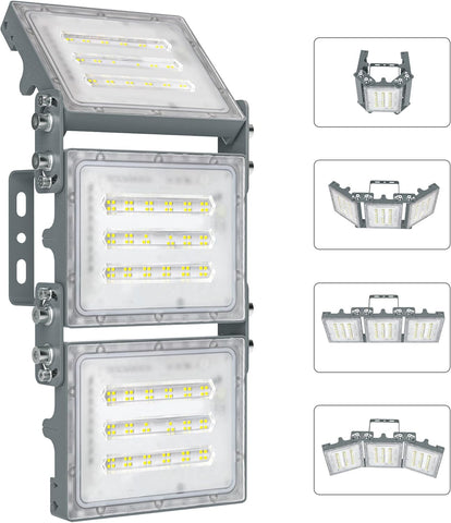 2PCS 150W LED Flood Lights, 15000LM 6000K Outdoor Security Lights with 3 Adjustable Heads, IP66 Waterproof Exterior Lighting