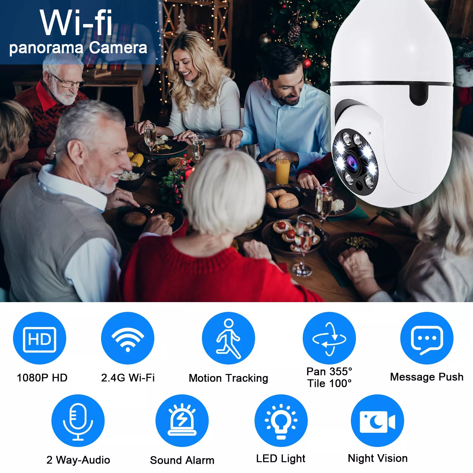 Wireless E27 security cam with two-way audio

