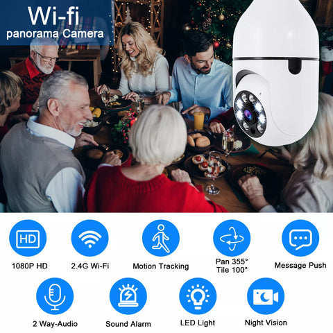 Wireless E27 security cam with two-way audio

