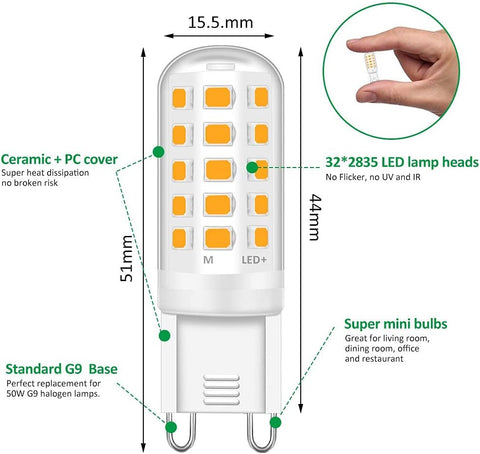 G9 LED Light Bulbs 5W, Warm White, 40W Halogen Equivalent, 6-Pack, 3000K, Energy Saving