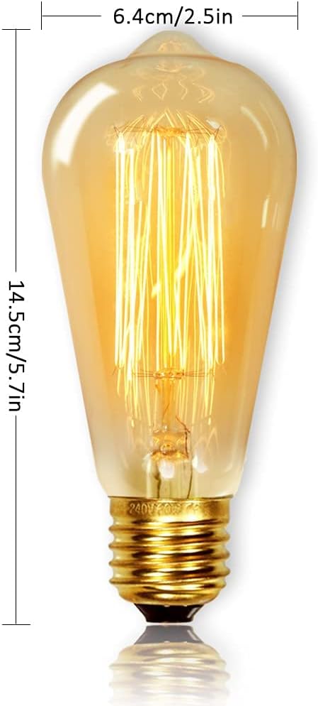 ST64 Vintage Light Bulbs with E27 Edison Screw Cap, Squirrel Cage Shaped Filament Bulb, 2700K Warm White Dimmable, Pack of 6 [Energy Class G]