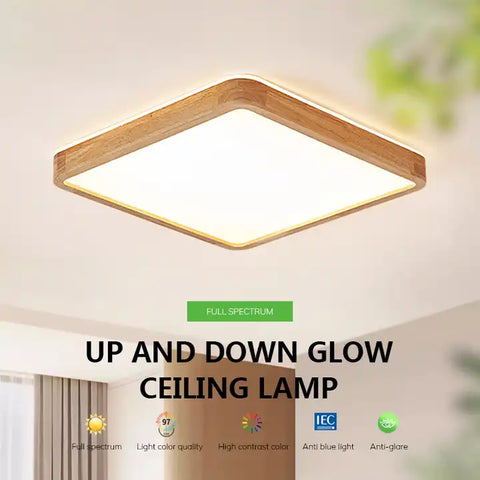 40W 16-Inch Wood Grain LED Ceiling Light – Sleek Square Design for Contemporary Interiors