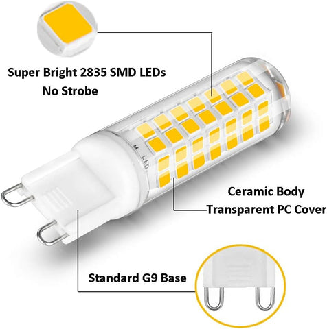 G9 7W Dimmable LED Bulbs, Warm White 2700K, 6-Pack, 600LM, Energy Saving, Halogen Replacement
