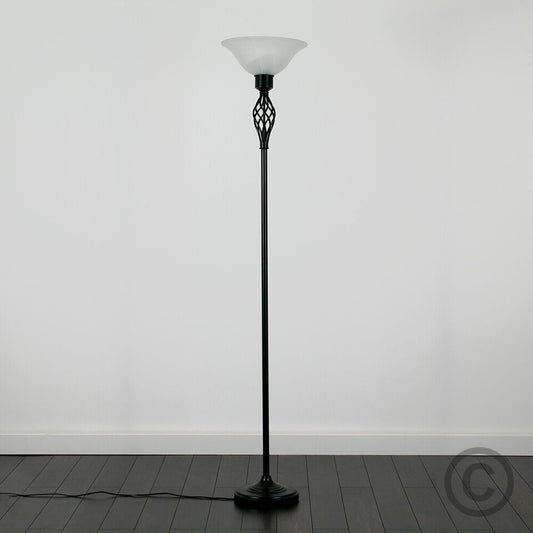 Traditional Barley Twist Floor Lamp Uplighter Standard Light Glass Shade Lounge
