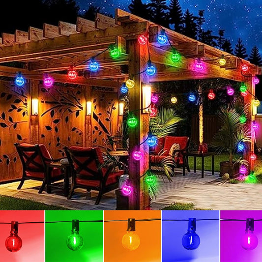 Festoon Lights Outdoor, Colorful 50ft Outdoor String Lights, 30+5 0.6W LED Bulbs Energy Saving Shatterproof Garden Lights Mains Powered Decoration for Outdoor Garden Patio Party [Energy Class E]