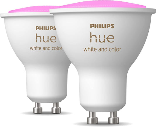 Philips Hue White and Colour Ambiance Smart Light 2 Pack [GU10 Spot] With Bluetooth. Works with Alexa, Google Assistant and Apple Homekit [Energy Class G]