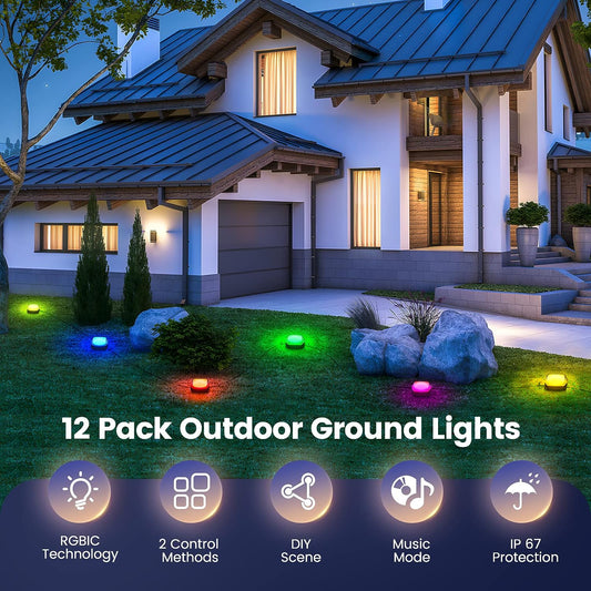 Outdoor Ground Lights for Garden, Electric Garden Ground Lights , Waterproof Pathway Lighting with App Control and Remote Control recessed Ground Light Square for Outside pack of 15