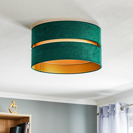 Euluna 'Duo' Dimmable Ceiling Light, Modern Green Textile, E27, Living Room & Dining Room