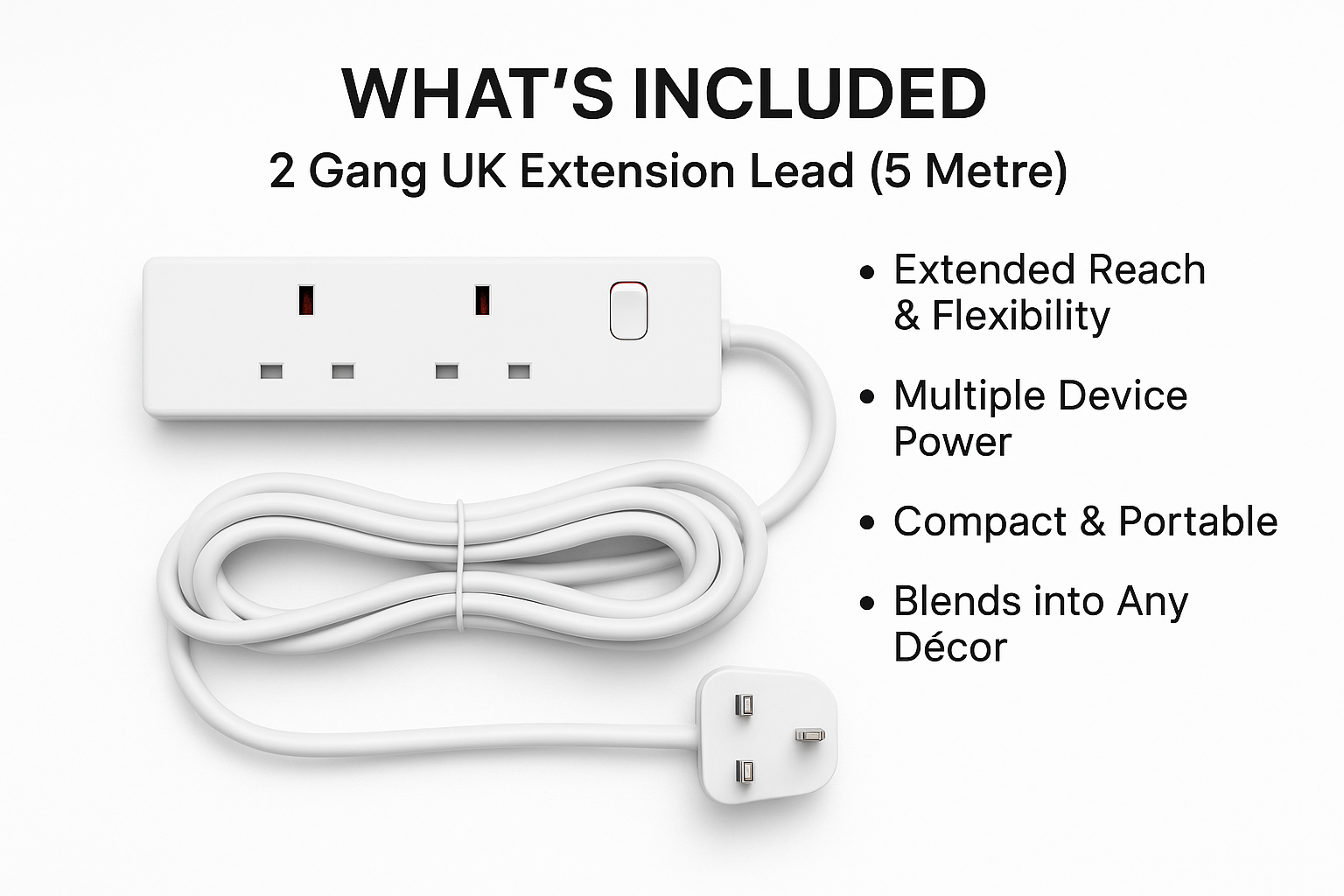2 Gang UK Extension Lead with cable on a white background