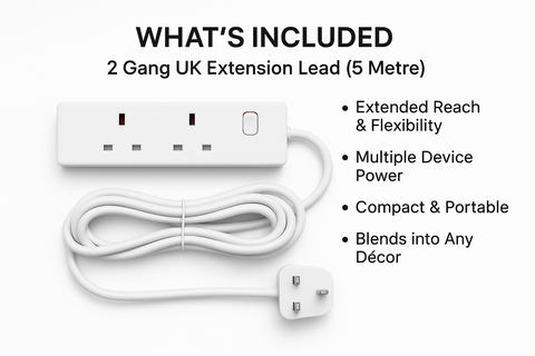 2 Gang UK Extension Lead with cable on a white background