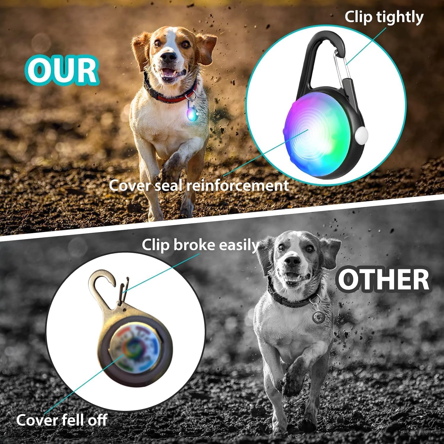 2 Pack LED Dog Collar Lights – Rechargeable Clip-On Pet Safety Lights with RGB Modes, Waterproof & Lightweight for Night Walking