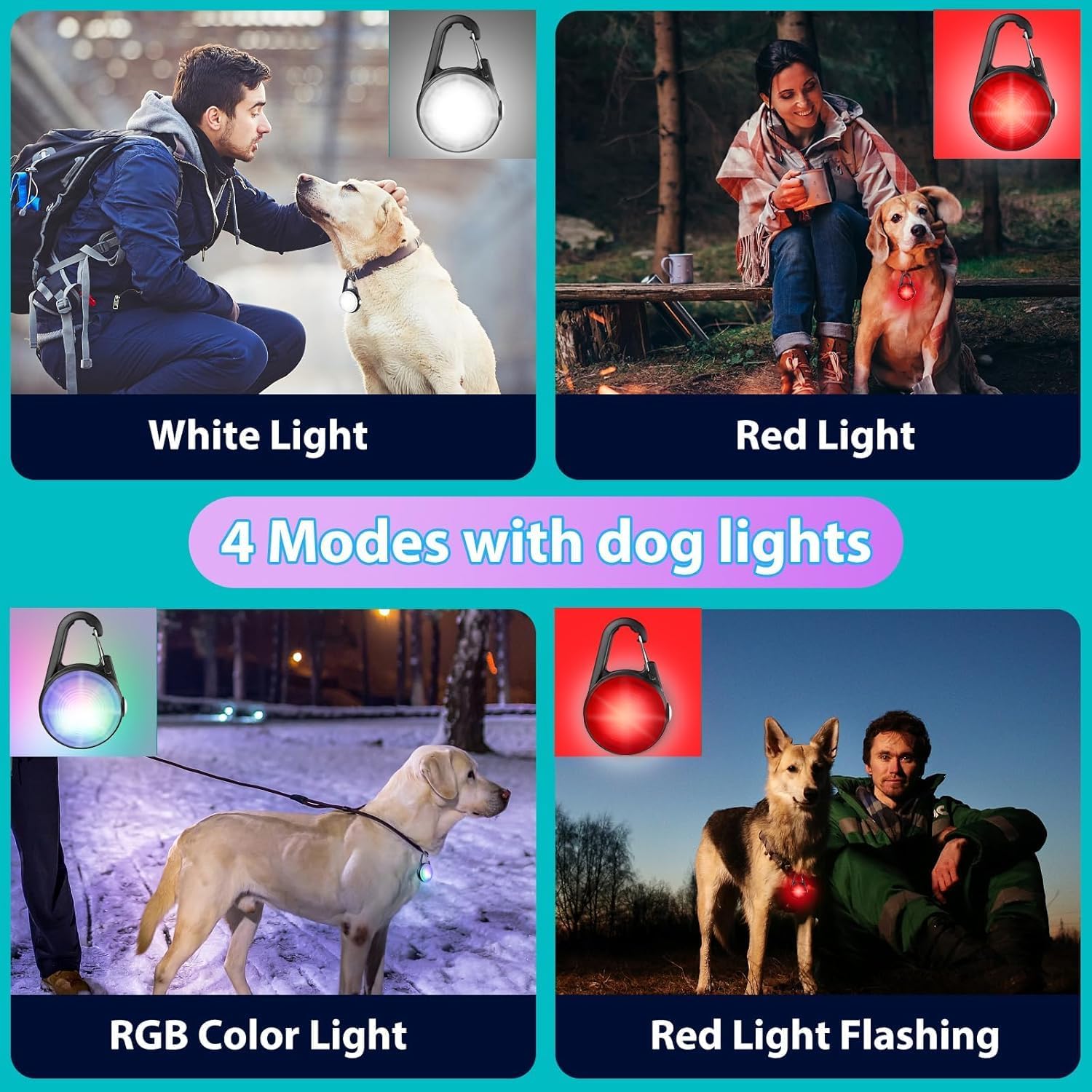2 Pack LED Dog Collar Lights – Rechargeable Clip-On Pet Safety Lights with RGB Modes, Waterproof & Lightweight for Night Walking