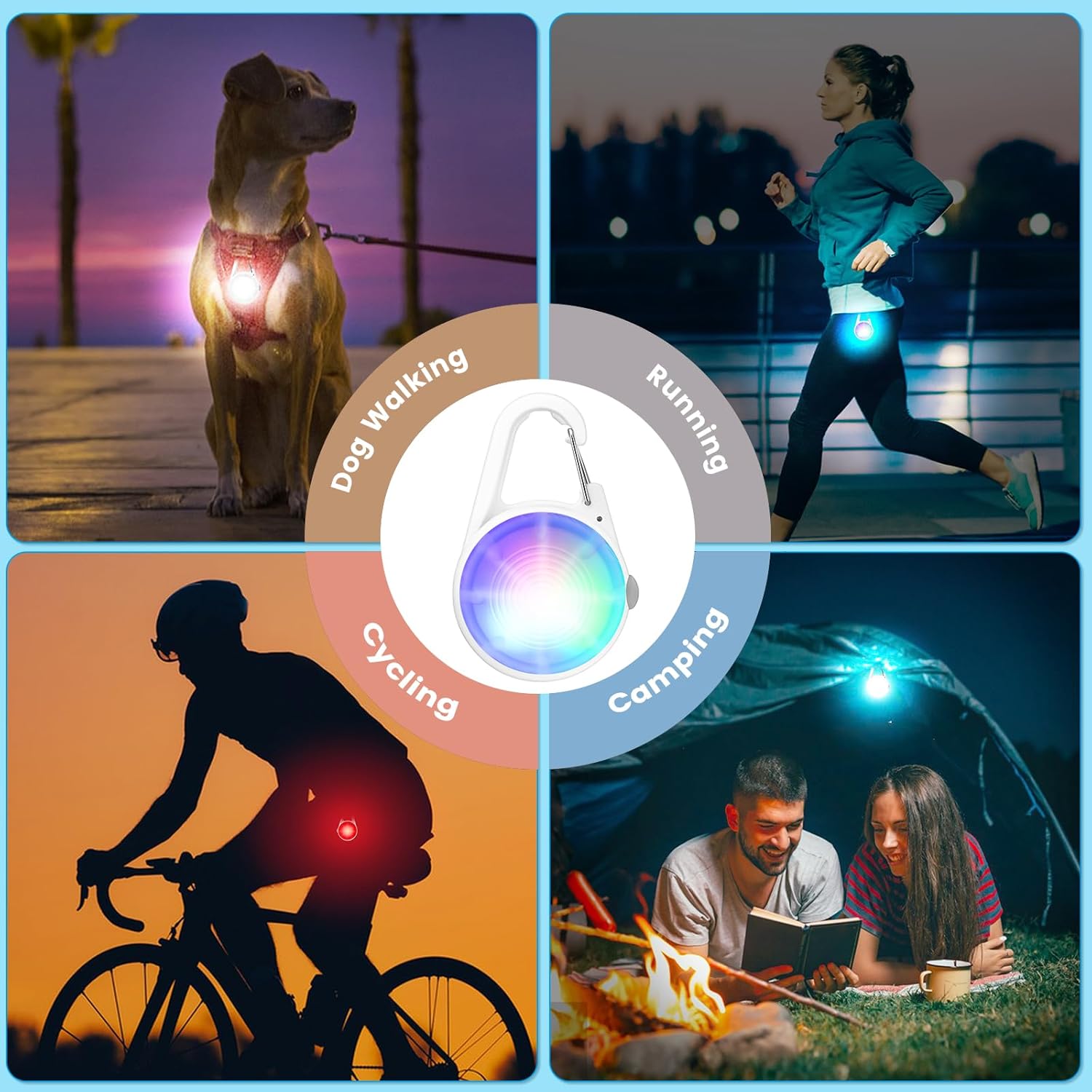 2 Pack LED Dog Collar Lights – Rechargeable Clip-On RGB Safety Lights, Waterproof & Lightweight Pet Lights for Night Walking