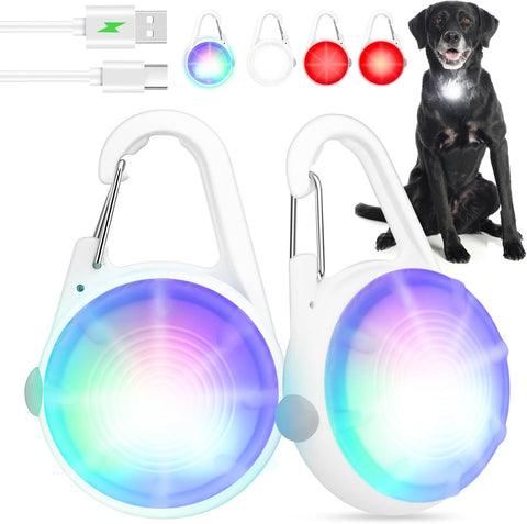 2 Pack LED Dog Collar Lights – Rechargeable Clip-On RGB Safety Lights, Waterproof & Lightweight Pet Lights for Night Walking