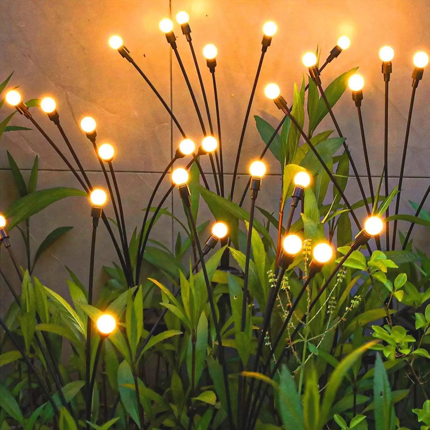 Swaying solar LED garden lights with firefly glow

