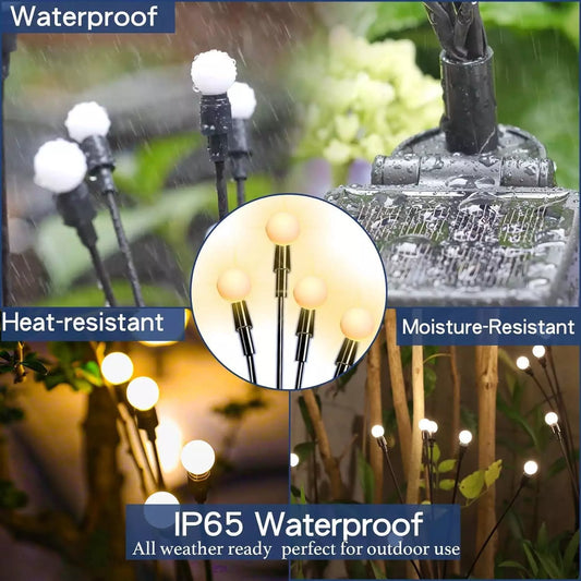 2 Pack Swaying LED Solar Powered Garden Lights Outdoor Stake Firefly Patio Lamp