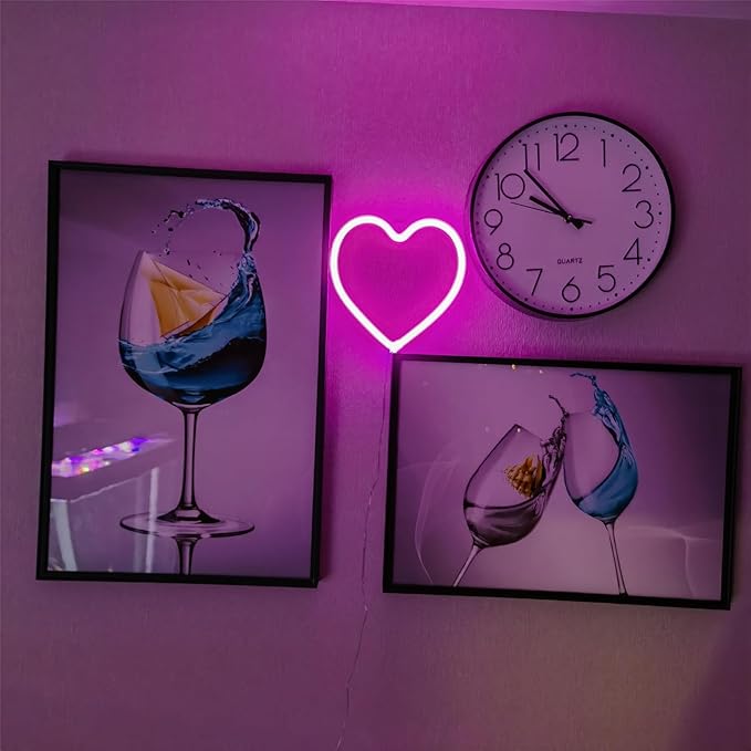 2 Pack Valentine’s Heart Neon Signs – Battery Powered Pink LED Wall Lights for Bedroom, Dorm, Party & Gift Decor (7.8")
