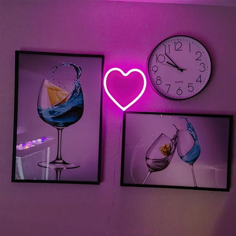 2 Pack Valentine’s Heart Neon Signs – Battery Powered Pink LED Wall Lights for Bedroom, Dorm, Party & Gift Decor (7.8")