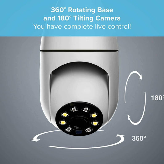 High Street TV IC360 Smart Security Light Bulb Camera - 360 Rotational Views & 180 Tilt - Smart Tracking from Mobile - 3 Vision Modes & Motion Detection Notifications - No Wires or Cables - White