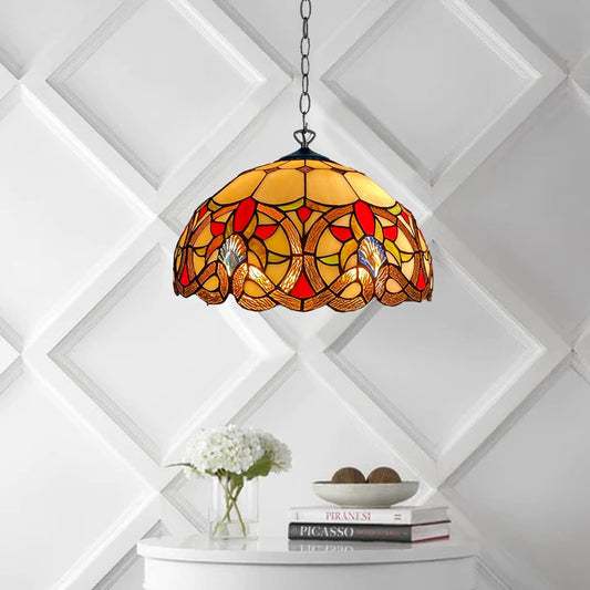 Tiffany Pendant Lamps 16 inch Handcrafted Stained Glass Lamp Shades Stunning Quality Antique Design Ceiling Light for Living Room Bedroom Lounge Hallway (1650) [Energy Class A]