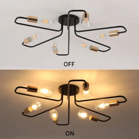 Vintage Industrial Spider Ceiling Light – Semi-Flush Mount Chandelier with (6 E27 Bulb)